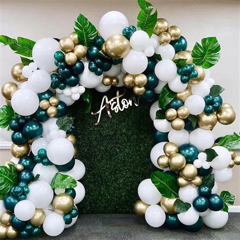 green white balloon garland